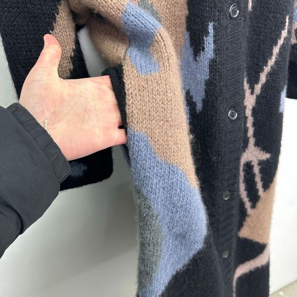 SEGUE Unisex Vintage 80s Wool Blend Abstract Button Down Duster Cardigan Sweater - Picture 9 of 12